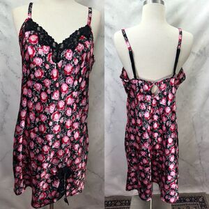 Cacique Slip Dress Floral Satin lace Print Nightgown Lingerie Sleepwear 14/16